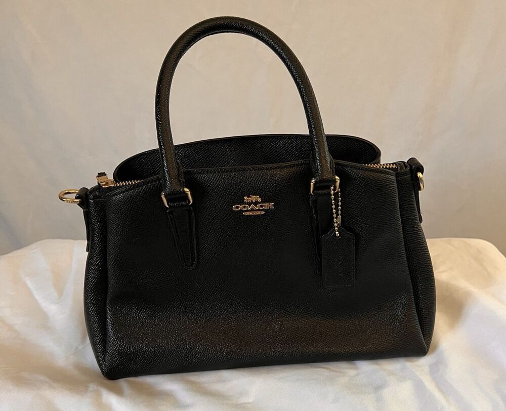 COACH Black Leather Small Margot Carryall Satchel Handbag Gold Hardware